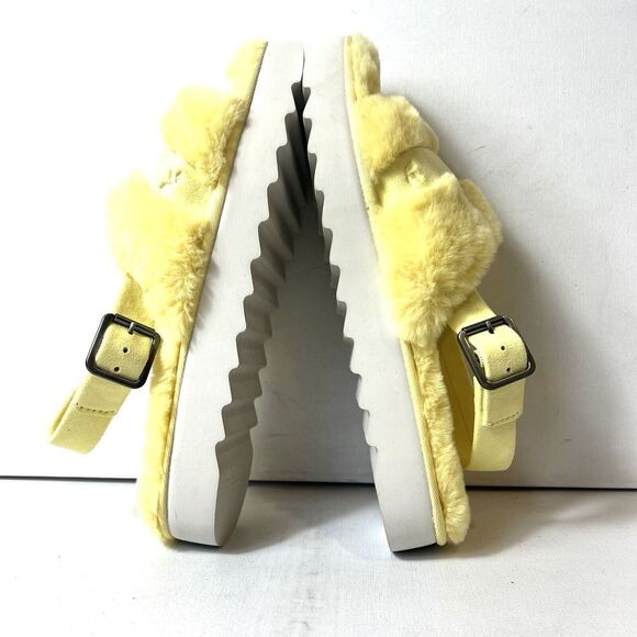 Koolaburra UGG Furry Sling Back Womens Sz 11 Slipper Sandals Yellow Faux Fur New - Picture 5 of 11